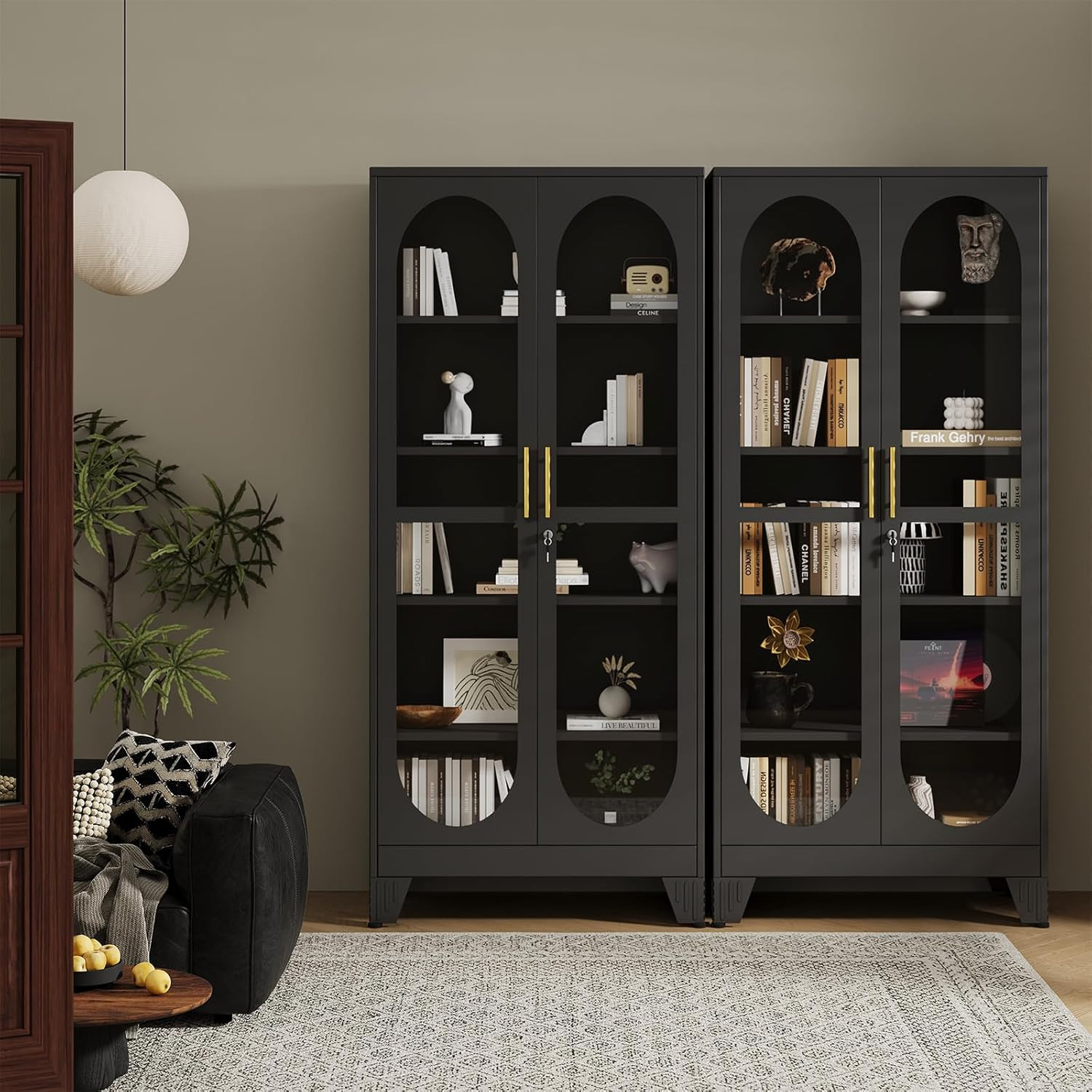 PAOFIN 71″ H Locking Display Cabinet with Glass Door, Metal Curio Cabinets with