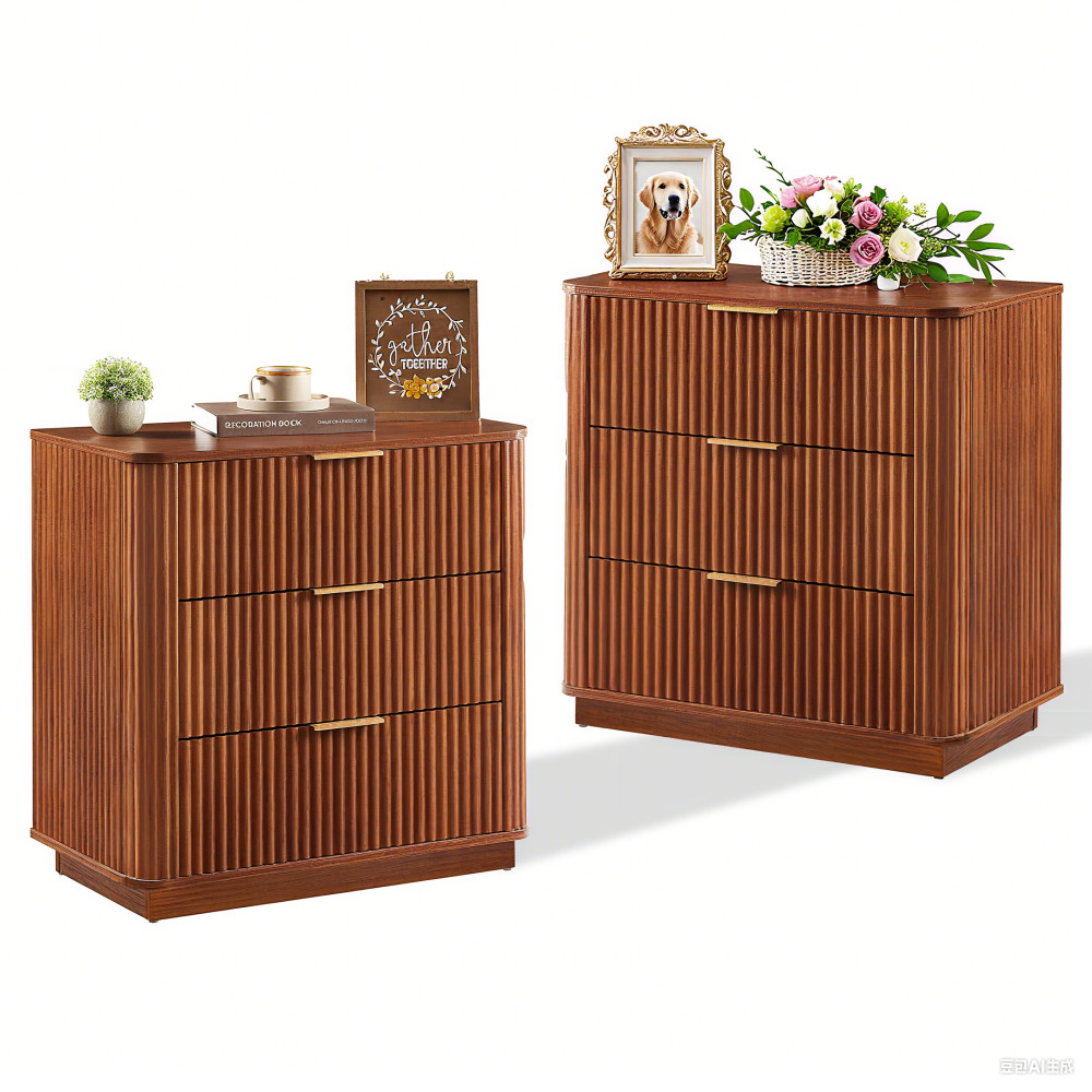 Dresser with Wavy Curve Design Features 3 Drawers Waterproof & Scratch-Resistant