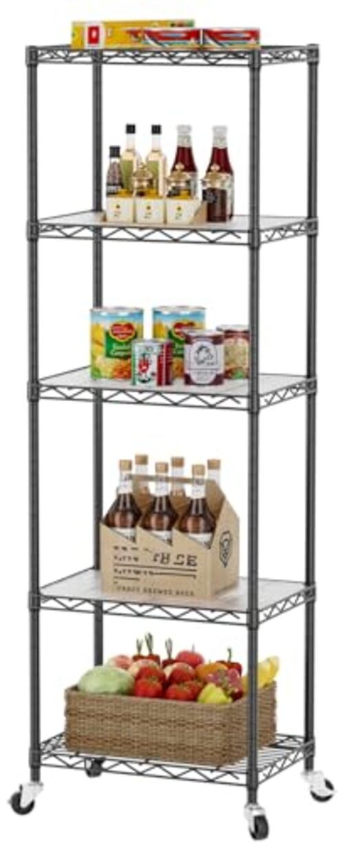 Shelf Closet Wire Shelving：Adjustable Metal 5Tier-11.45″Dx17.5″Wx57″H Black