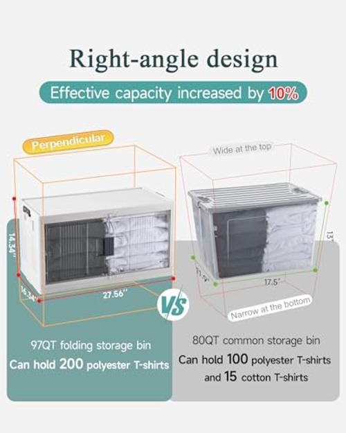 97QT Stackable Lockable Storage Bins with Lids – Folding Cabinet with Doors &