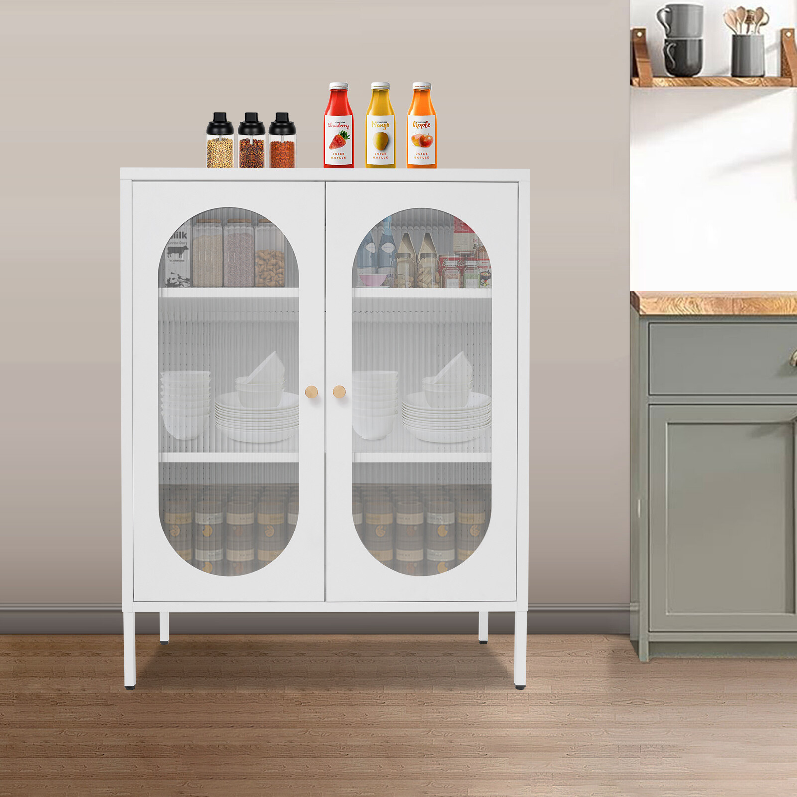 Accent Display Storage Cabinet w /2 Glass Door for Living Room White 80*40*102cm