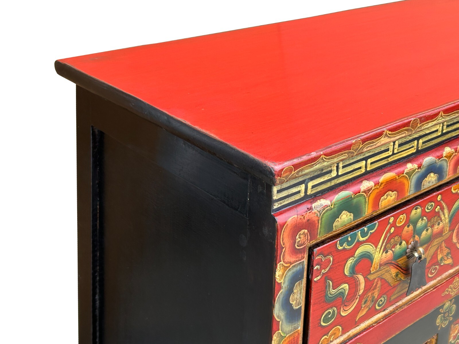 Tibetan Style 8 Auspicious Symbols Graphic Credenza Storage Cabinet ws4623