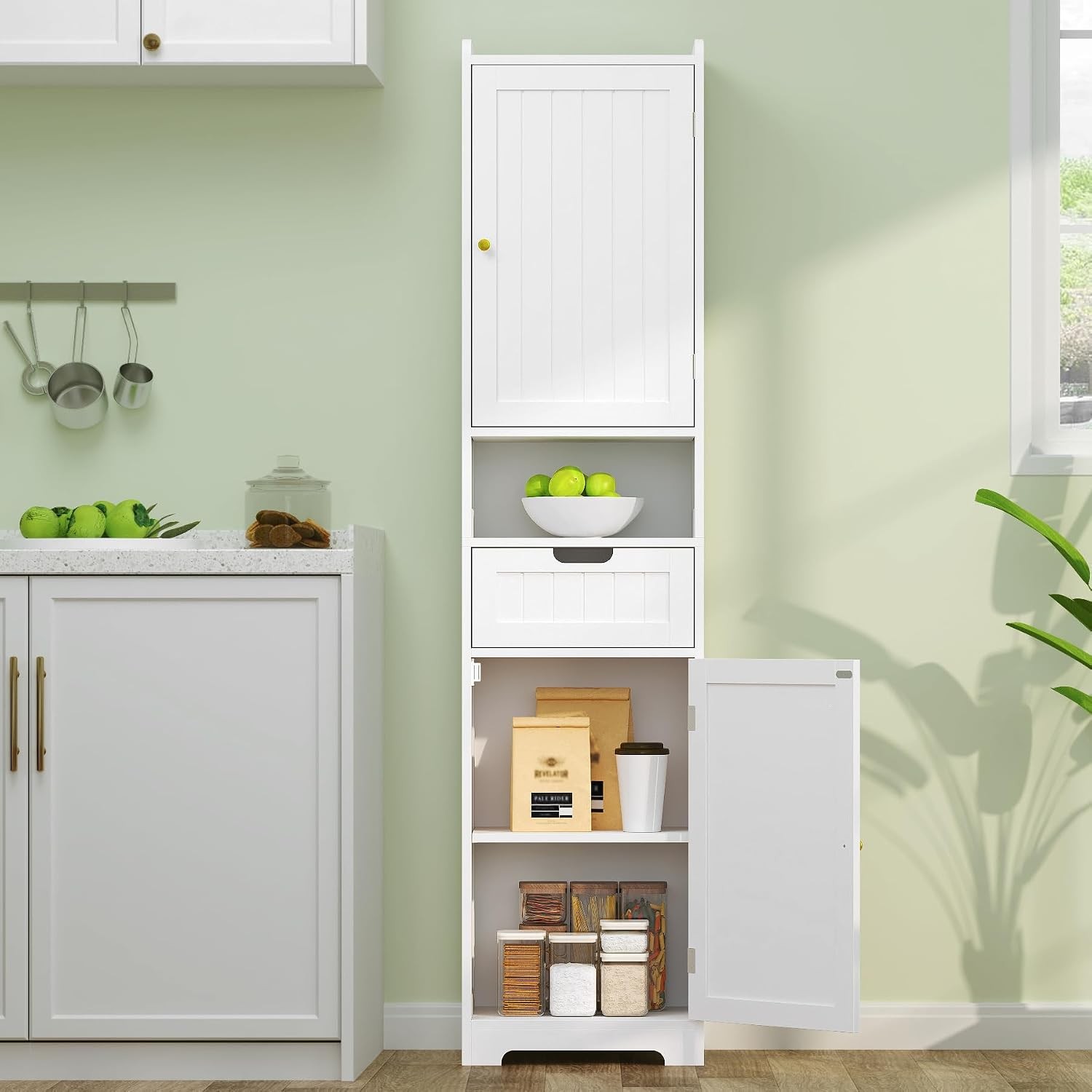 67″ H Tall Bathroom Storage Cabinet, Slim Narrow Organizer with Adjustable