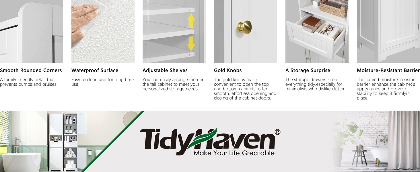 67″ H Tall Bathroom Storage Cabinet, Slim Narrow Organizer with Adjustable