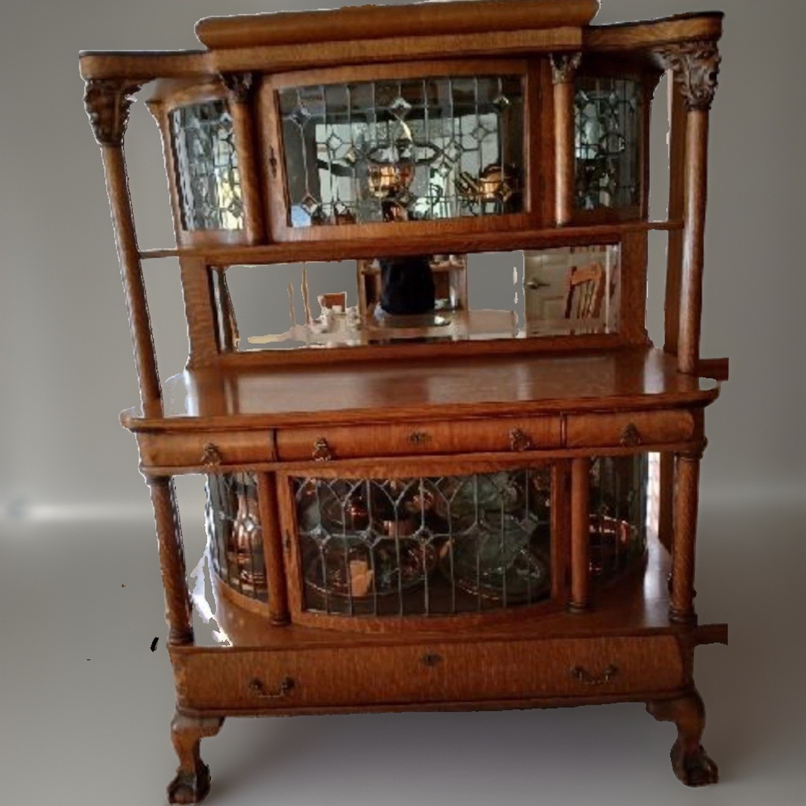 Vintage RJ Horner Brown Wood & Glass Hutch 3 Doors 2 Drawer Freestanding 61-70in