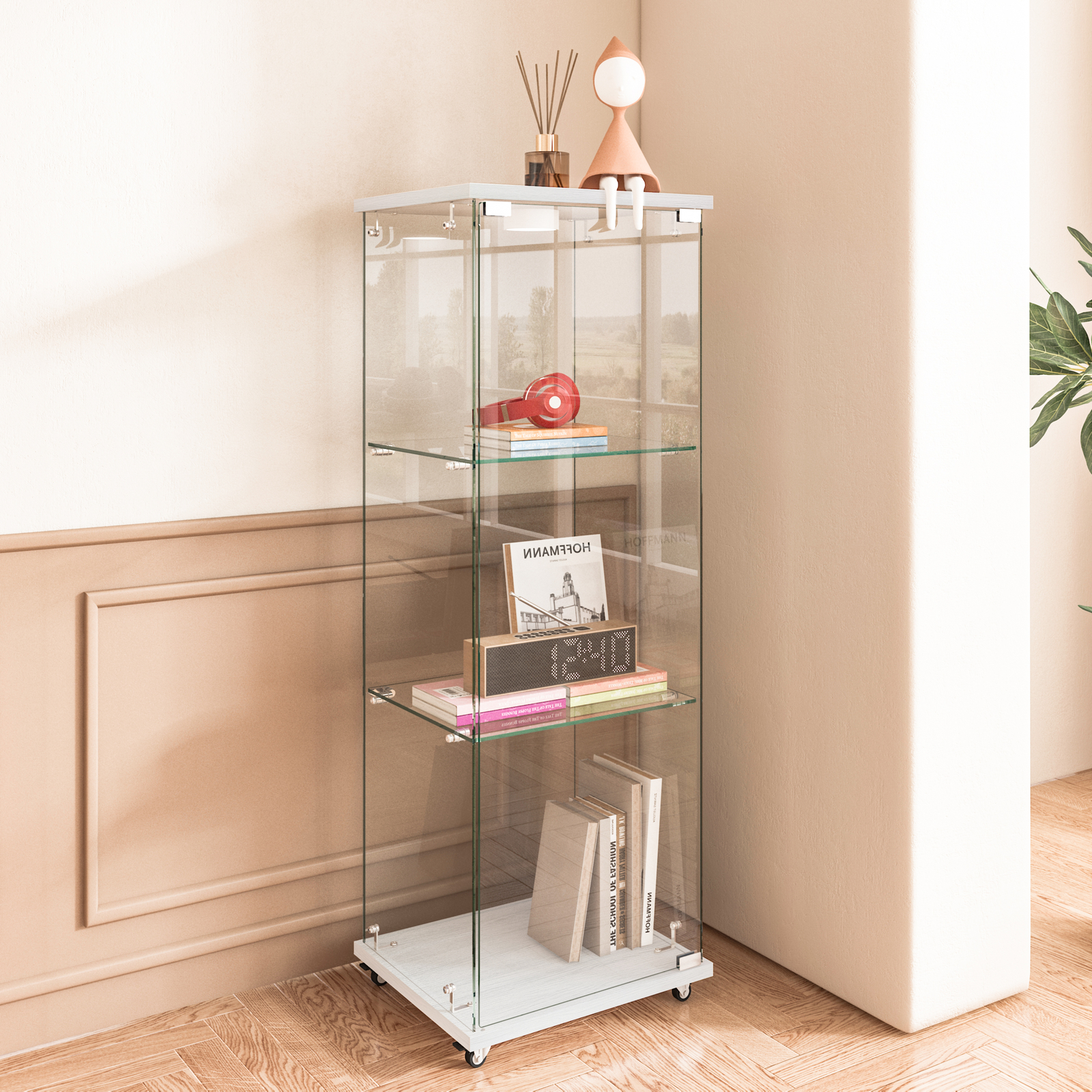 Glass Display Cabinet with LED Lights Modern Collectibles Toy Organizers Rack