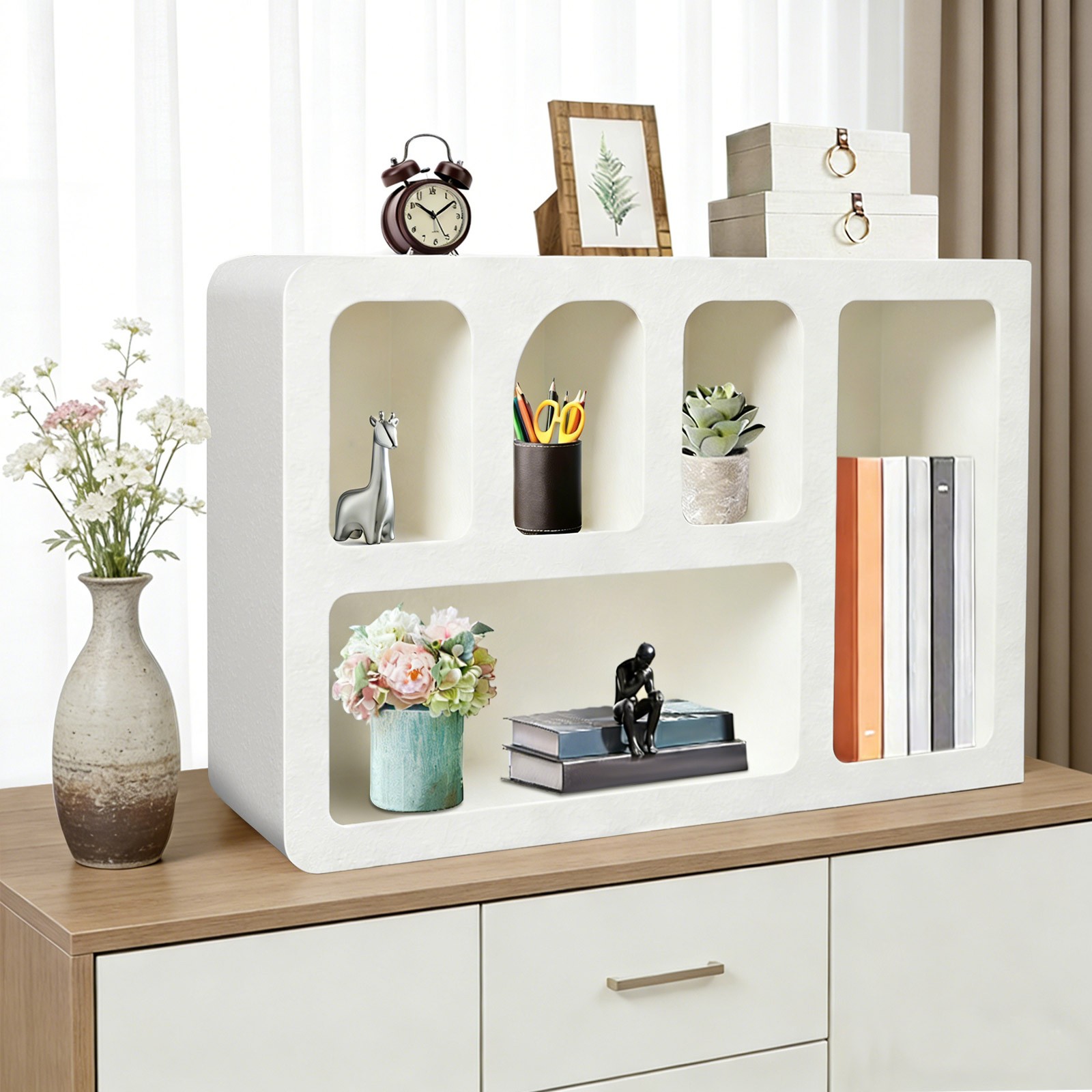 Storage Cabinet MDF Modern store frames Shelves for Home Decor 5 Compartments US