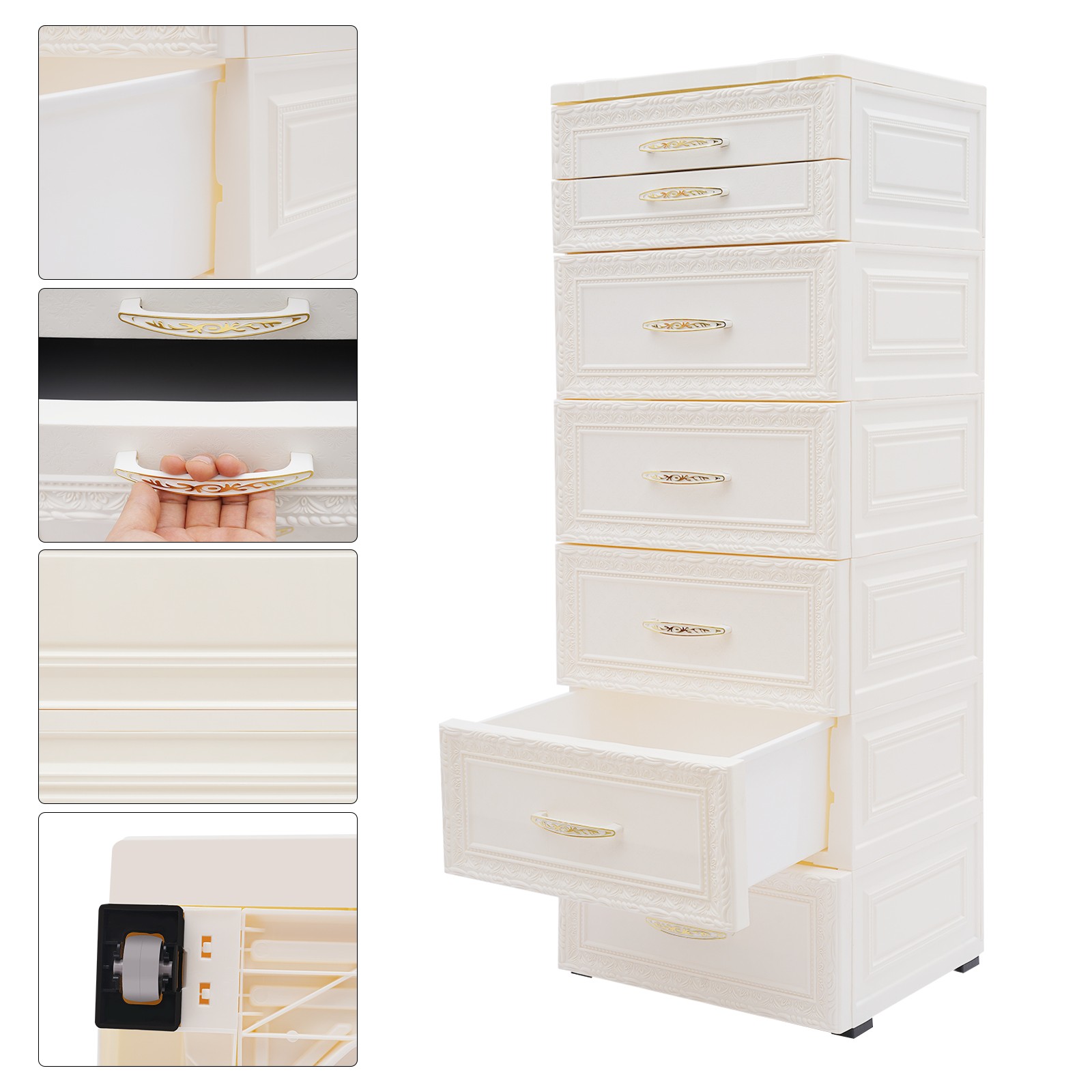 6-Tier Storage Cabinet, Rolling Storage Cabinet, Mobile PP Cabinet with Drawer~