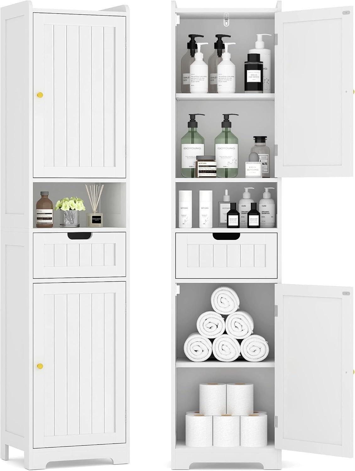 67″ H Tall Bathroom Storage Cabinet, Slim Narrow Organizer with Adjustable