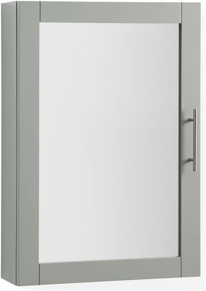 Modern MDF Wood Mirrored Wall Cabinet, 26″ H x 18″ W x 6″ D, Gray and Clear