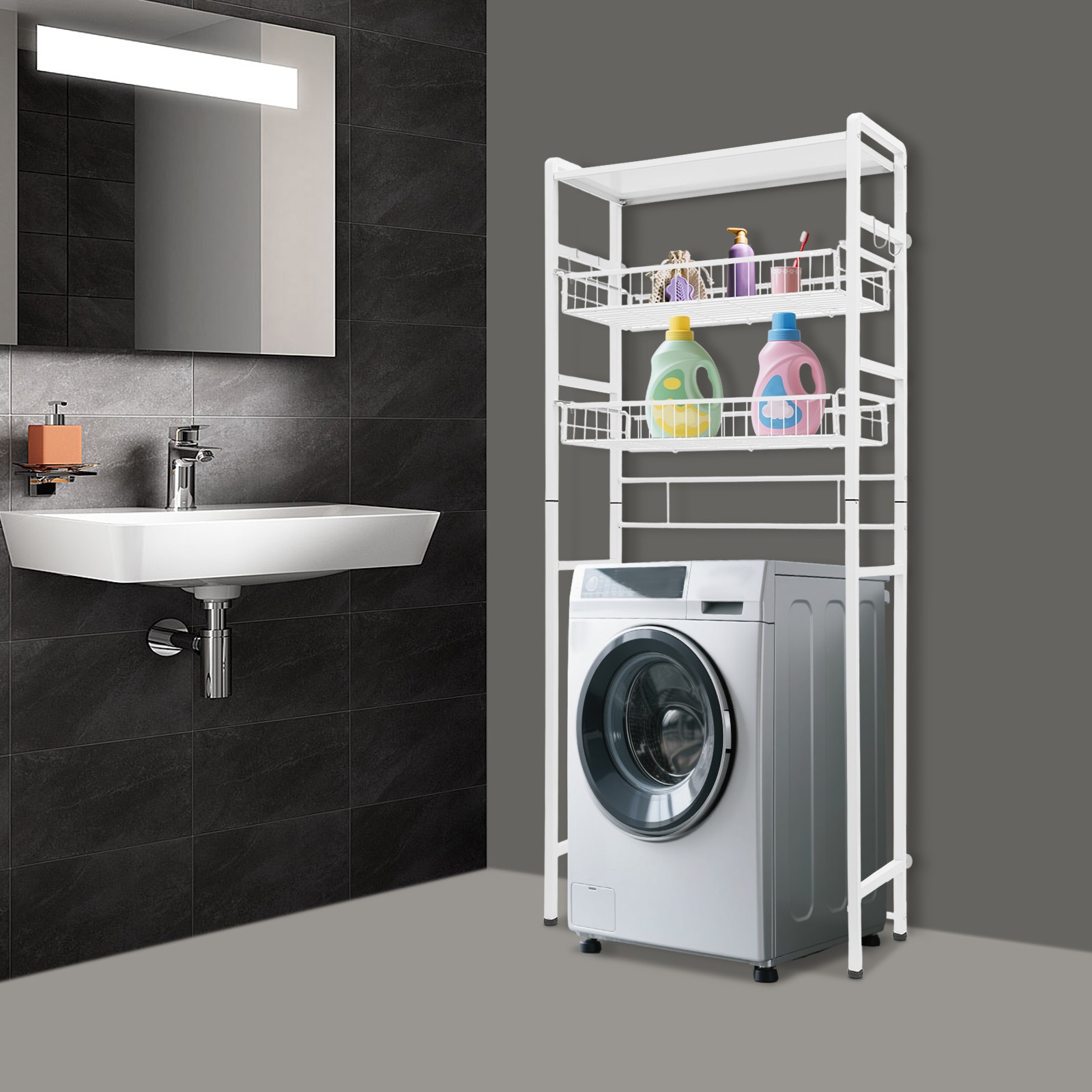 3-Layers Laundry Room Shelf, Laundry Room Storage and Organizer Standing Shelf
