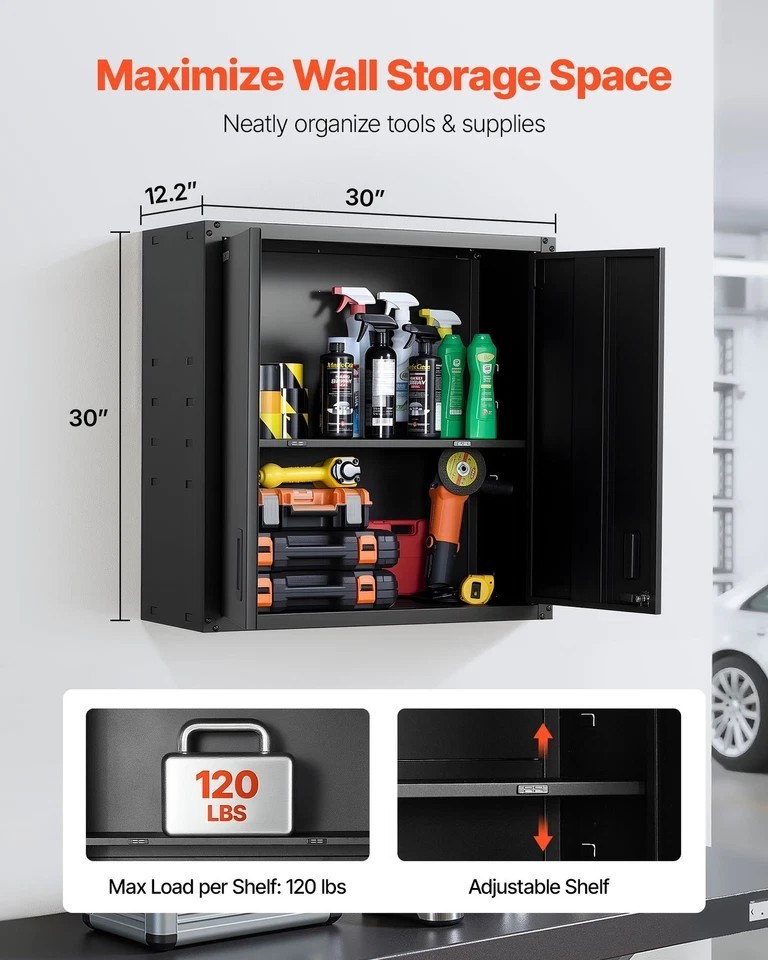 Metal Wall Cabinet 30 inch Wall Mounted Cabinet with Adjustable Shelf