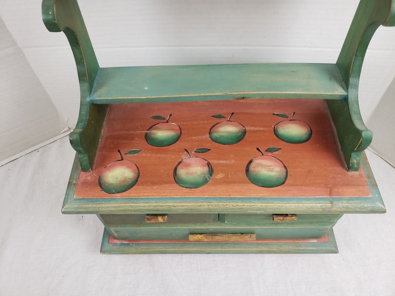 Vintage Hand Painted Apple Hutch 3 Drawers 19″ x 15″ x 7″