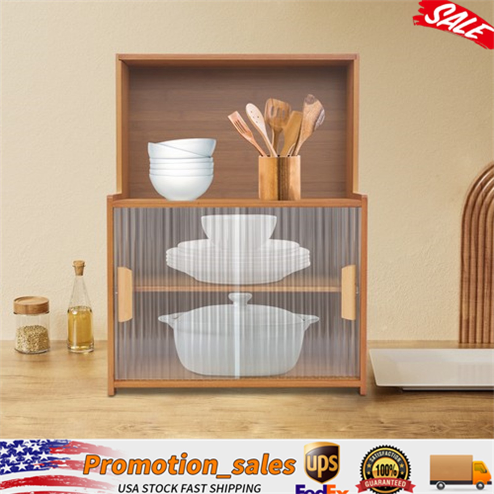 Kitchen Pantry Cabinet Small Storage Cabinet Cupboard with Sliding Glass Doors