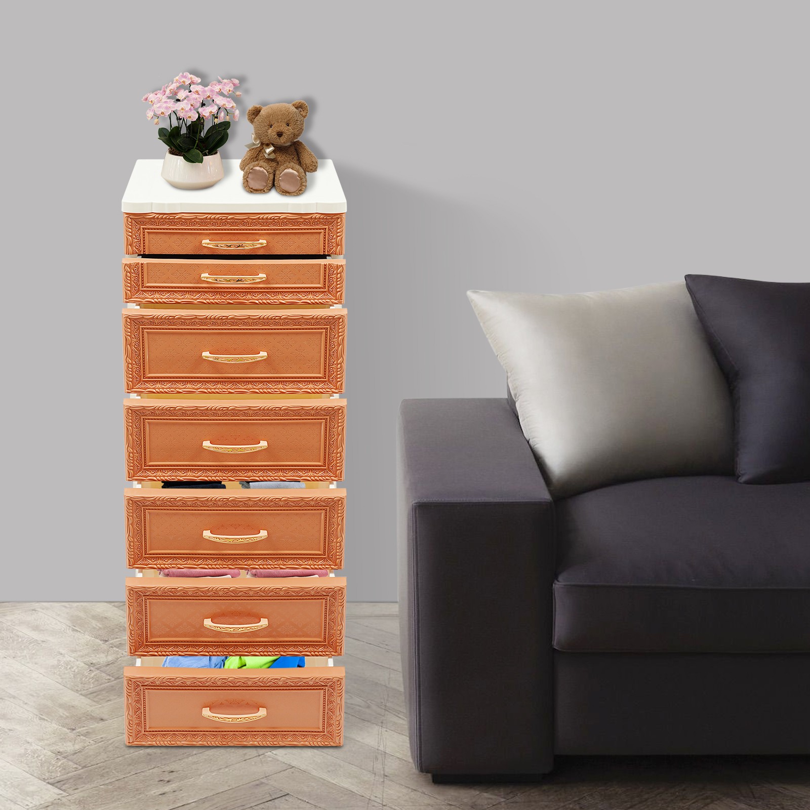 6-Tier Rolling Storage Cabinet, Mobile PP Organizer with Drawers, Stylish Design