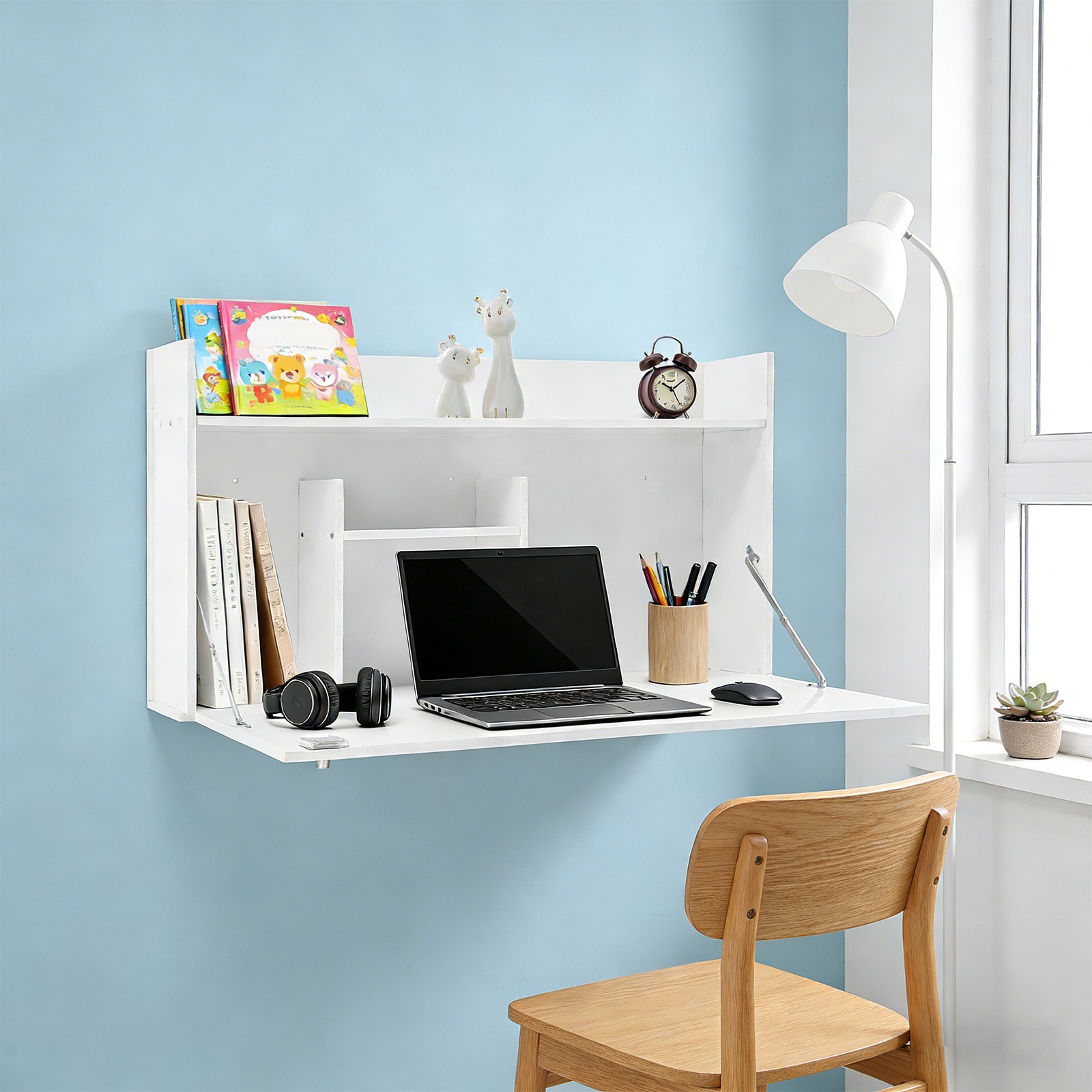 Wall Mounted Foldable Desk Cabinet, Multifunctional Floating Table Cabinet